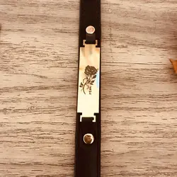 دستبند چرم استیل طرح گل رز