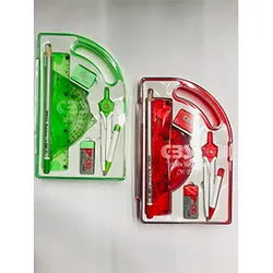 ست ریاضی 8تکه(خط کش_نقاله ژله ای_2تا گونیا_پرگار اتودی_مداد_2تا پاک کن)