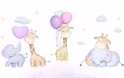 پوستر دیواری اتاق کودک، فیل و زرافه کوچولو B0102