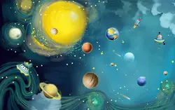 پوستر دیواری اتاق کودک، طرح منظومه شمسی B0184