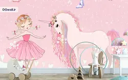 پوستر دیواری اتاق کودک دختر و اسب تک شاخ B0432