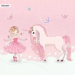 پوستر دیواری اتاق کودک دختر و اسب تک شاخ B0432