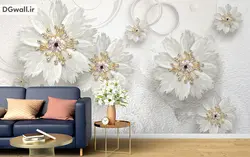 پوستر دیواری سه بعدی گل سفید صدفی FL0196