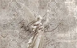 پوستر دیواری شعر نستعلیق، مجسمه فرشته و کاشی کاری W008۴
