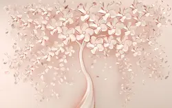 پوستر دیواری سه بعدی درخت سرامیکی صورتی FL0111