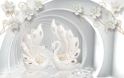 پوستر دیواری سه بعدی قو های سفید FL0274