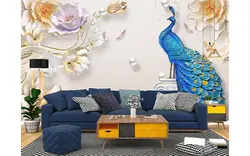 پوستر دیواری سه بعدی گل طلایی و طاووس FL0024