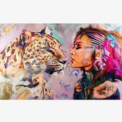 پوستر دیواری طرح چهره و پلنگ آبرنگی F0002