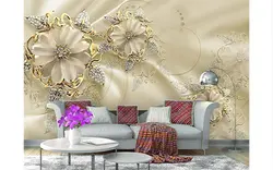 پوستر دیواری سه بعدی لاکچری گل طلا و جواهر FL0013