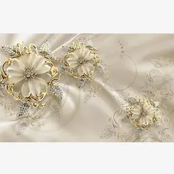 پوستر دیواری سه بعدی لاکچری گل طلا و جواهر FL0013