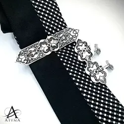 گیره کراوات و دکمه سردست نقره طرح دوران - گالری جواهرات نقره آتنا
