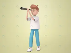 کاراکتر 3 بعدی پسر با تلسکوپ - مرجع دانلود فایلهای دیجیتالی