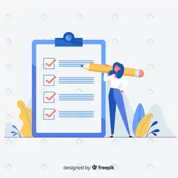 وکتور دختر در حال علامت زدن تیک در چک لیست با تم آبی - مرجع دانلود فایلهای دیجیتالی