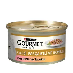 کنسرو گربه خورشتی با طعم سالمون و مرغ گورمت – Gourmet
