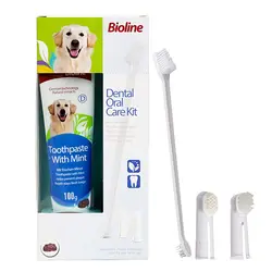 ست مسواک و خمیر دندان سگ طعم گوشت بیولاین – Bioline Dental Kit