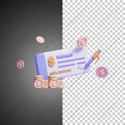 آیکون سه بعدی چک با سکه - خدمات گرافیکی