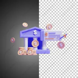 آیکون سه بعدی چک و شرکت با سکه - خدمات گرافیکی