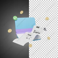 آیکون سه بعدی کارتابل آبی و فاکتور و سکه - خدمات گرافیکی