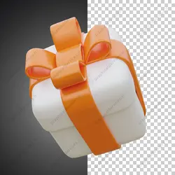 آیکون سه بعدی جعبه هدیه با روبان نارنجی - خدمات گرافیکی