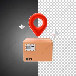 آیکون سه بعدی بسته کارتی و علامت لوکیشن - خدمات گرافیکی