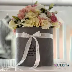 باکس گل استوانه ای مخمل طوسی