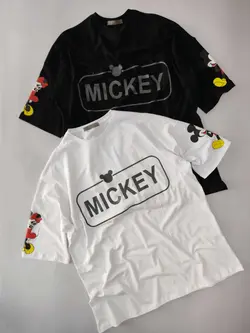 تیشرت لانگ نخ پنبه طرح Mickey ( کد 1141) قواره دار - روجامد