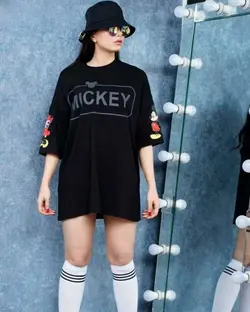 تیشرت لانگ نخ پنبه طرح Mickey ( کد 1141) قواره دار - روجامد