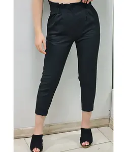 شلوار پارچه ای دمپا پاکتی زنانه مشکی قد 85