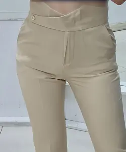 شلوار پارچه ای راسته چاک دار کرم کمر هفتی &mdash; AmirVIP