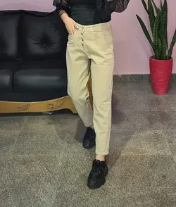 شلوار مام استایل کرم دخترانه