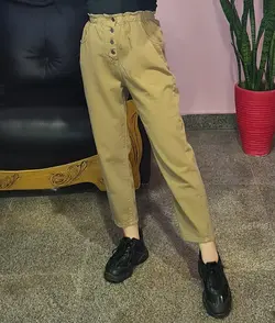 شلوار مام استایل کرم دخترانه