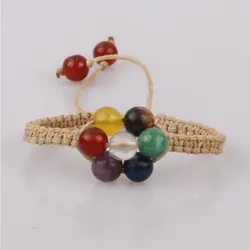 دستبند مکرومه بافی هفت چاکرا طرح گل {کد:D.243} - آسمون | فروشگاه سنگ و جواهرات