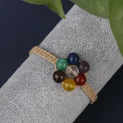 دستبند مکرومه بافی هفت چاکرا طرح گل {کد:D.243} - آسمون | فروشگاه سنگ و جواهرات