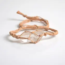 دستبند راف کوارتز مکرومه بافی - آسمون | فروشگاه سنگ و جواهرات