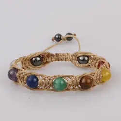 دستبند مکرومه بافی هفت چاکرا و حدید (D.246) - آسمون | فروشگاه سنگ و جواهرات