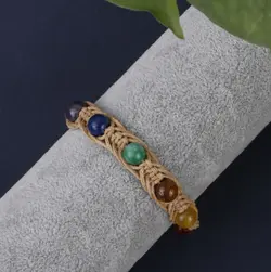 دستبند مکرومه بافی هفت چاکرا و حدید (D.246) - آسمون | فروشگاه سنگ و جواهرات