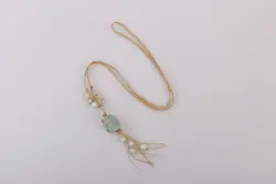 گردنبند ابسیدیان آبی مکرومه بافی شده به همراه مهره های فیروزه افریقایی - آسمون | فروشگاه سنگ و جواهرات