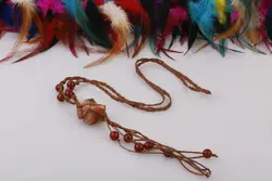 گردنبند راف اونتورین پرتقالی مکرومه بافی شده به همراه مهره های عقیق قرمز - آسمون | فروشگاه سنگ و جواهرات