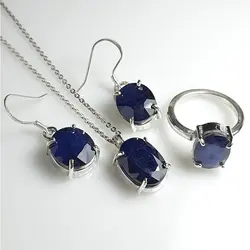 نیم ست نقره دستساز به همراه نگین یاقوت کبود آفریقایی اصل (NN.1013) - آسمون | فروشگاه سنگ و جواهرات