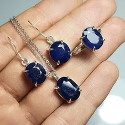 نیم ست نقره دستساز به همراه نگین یاقوت کبود آفریقایی اصل (NN.1013) - آسمون | فروشگاه سنگ و جواهرات