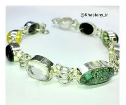 دستبند نقره به همراه 9 سنگ شفا بخش اصل