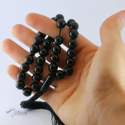 تسبیح 33 دانه از سنگ عقیق مشکی براق کد 925