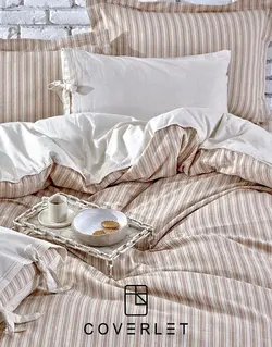 روتختی راه راه قهوه‌ای کرم دونفره کاوری مدل Ala - کاورلت