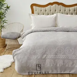 پتو طوسی روشن طرح فیل برجسته دونفره مدل Elephant - کاورلت