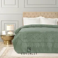 پتو سبز طرح فیل برجسته دونفره مدل Elephant - کاورلت