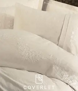 روتختی لینن بژ طرح گلدوزی دونفره Forbes - کاورلت