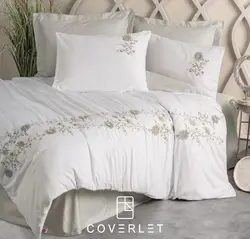 روتختی دونفره بژ سفید گلدوزی کاوری مدل Urian - کاورلت