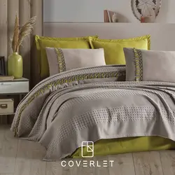 ست پیکه روتختی بژ سبز دونفره مدل Bohemline - کاورلت