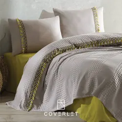 ست پیکه روتختی بژ سبز دونفره مدل Bohemline - کاورلت