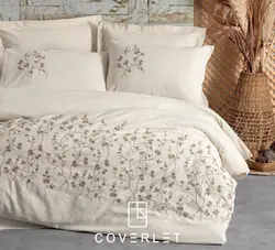 روتختی لینن بژ طرح گلدوزی دونفره Hemera - کاورلت
